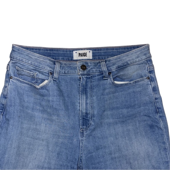 PAIGE Light Blue Straight Leg Jeans with Subtle Knee Distress - Picture 3 of 7